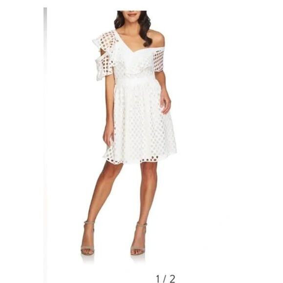 Cece Off-the-shoulder Eyelet dress Ivory size 8 NEW - Picture 1 of 8